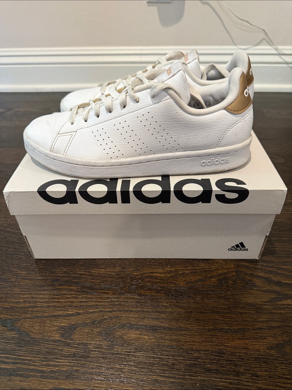 adidas Women's White Sneakers with Gold Heel Accent